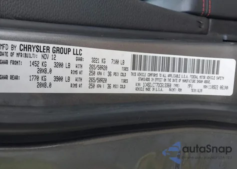 2013 Dodge Durango R/T z USA, uszkodzony, nr VIN 1C4SDJCT7DC613360